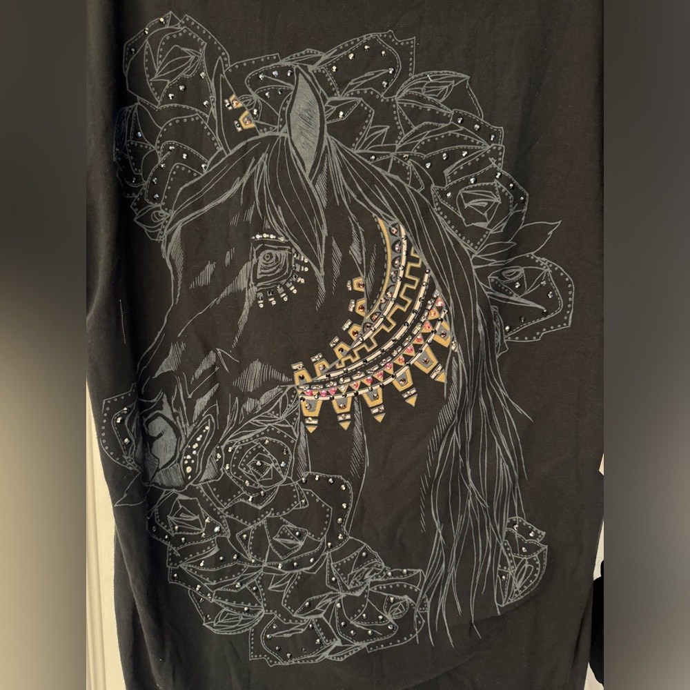 Key Closet Swarovski Studded Horse Short Sleeve Womens Black Size Medium & Small - Picture 4 of 11